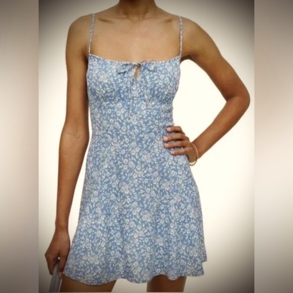 Reformation Cassio Mini Dress Low Cut Sleeveless in Blue Floral print Size 2 NWT